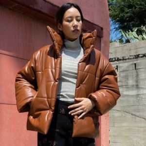 NANUSHKA Faux Leather Hide Jacket Coat Brown XS